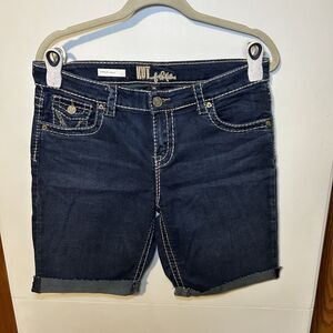 Kut from the Kloth Natalie Bermuda Shorts Women Sz 10 Blue Denim Stretch MidRise